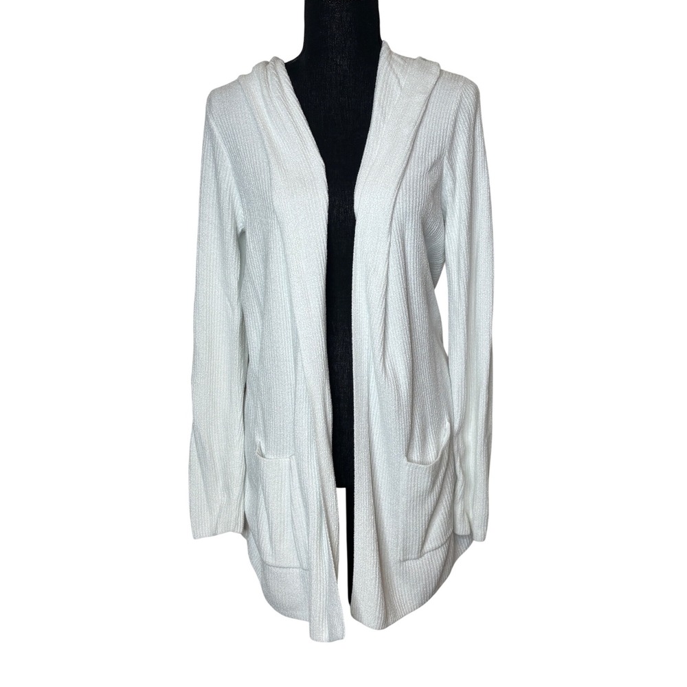 Barefoot Dreams CozyChic Ultra Lite Hooded Cardigan White QVWC1616 Womens Large